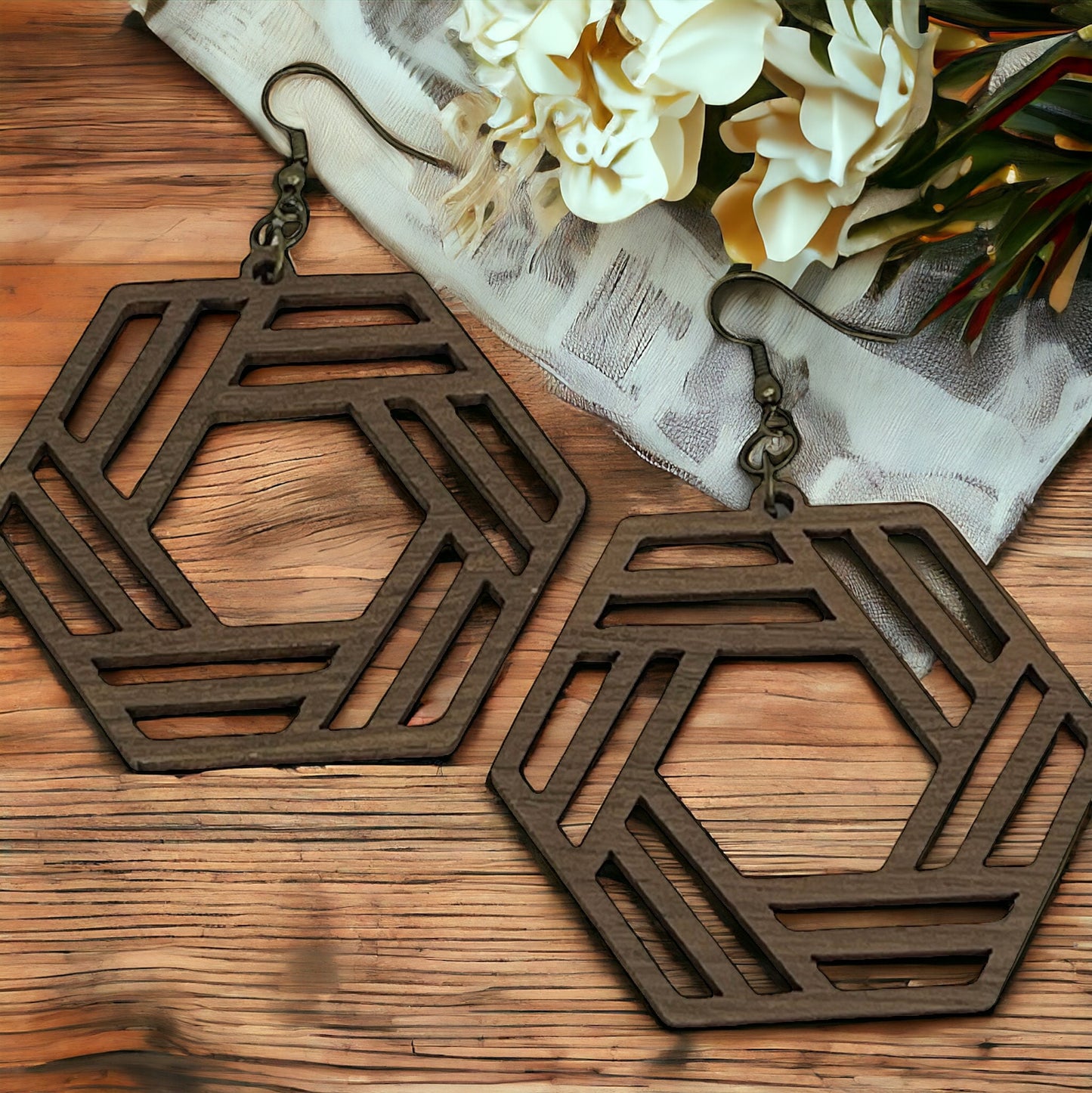 Custom Wood Earrings-HEXAGON